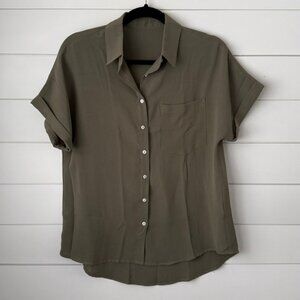 Women's Army Green Button-Up Shirt